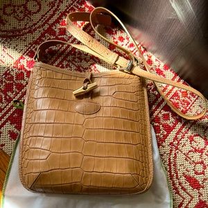 Longchamp Roseau Croc Embossed Crossbody Bag
